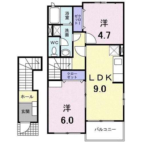 ボヌ-ルジョイ(2DK/2階)の間取り写真