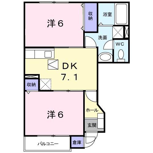 サンライトレジデンスI(2DK/1階)の間取り写真