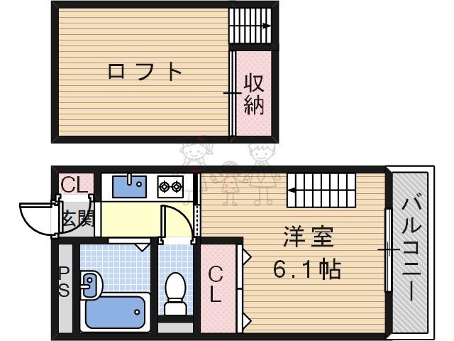 ハウスパーク長居(1SK/8階)の間取り写真
