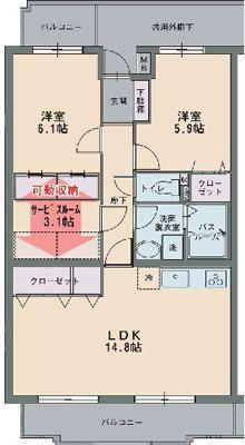 サンパティーク香貫(2SLDK/2階)の間取り写真