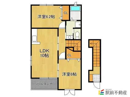 アンソレイエメゾンA(2LDK/2階)の間取り写真