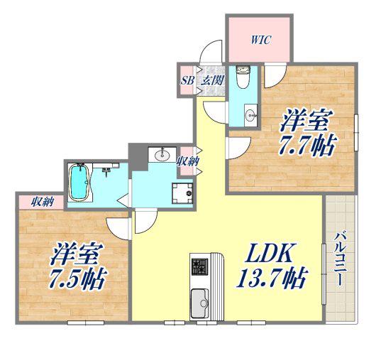 VILLA MUSICA西宮北口(2LDK/3階)の間取り写真