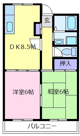 サンハイツ今熊(2LDK/3階)の間取り写真