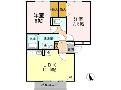 グレイスフルYA棟(2LDK/2階)の間取り写真