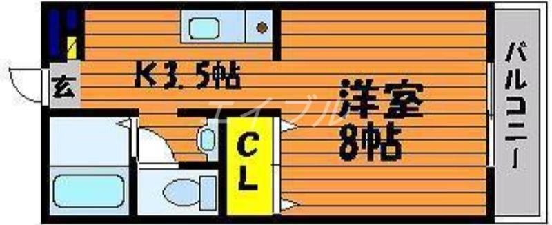 ベール花尻B棟(1K/2階)の間取り写真