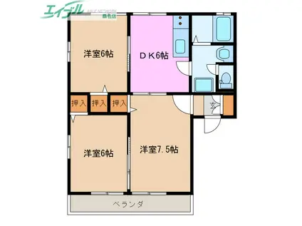 レトア新西方A-5(3DK/2階)の間取り写真