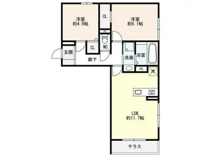 フェリーチェ明石大久保(2LDK/1階)の間取り写真