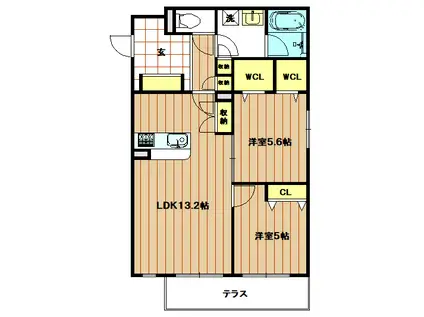 WITH WAN RESIDENCE大今里(2LDK/1階)の間取り写真