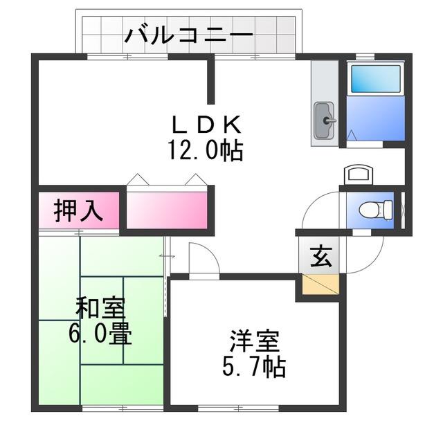 サンビレッジ杉山A棟(2LDK/2階)の間取り写真