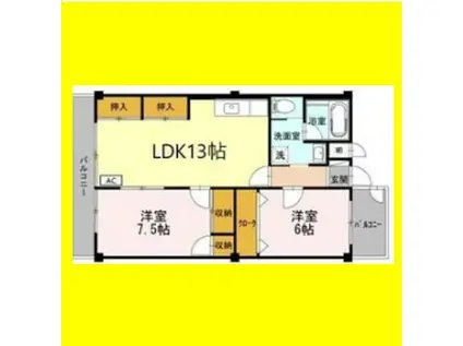 ディアコート中田(2LDK/2階)の間取り写真