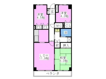 グロリオール里見弐番館(3LDK/3階)の間取り写真