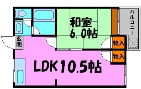 平田ハイツ(1LDK/2階)の間取り写真