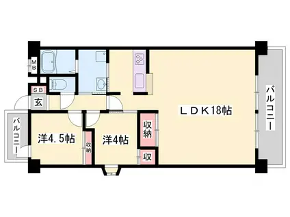 ロゼオ・パラッツォ(2LDK/1階)の間取り写真