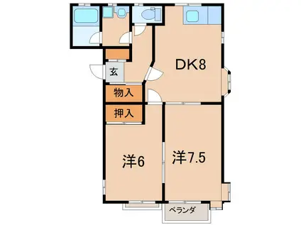 カーサ・フォルトナA(2DK/2階)の間取り写真