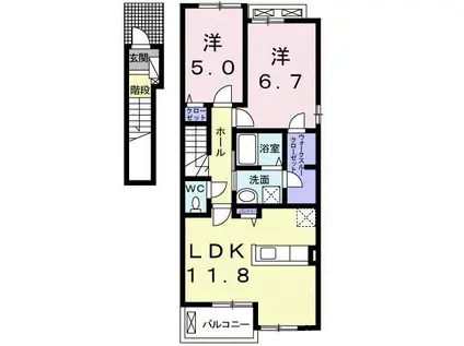 フォレスト ガーデン D(2LDK/2階)の間取り写真