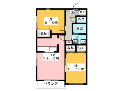 オークガーデン仙(2LDK/1階)の間取り写真