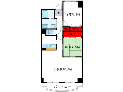 プロスベール高安(3LDK/5階)の間取り写真