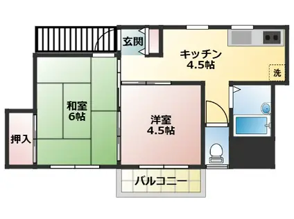やよい荘C(2DK/2階)の間取り写真