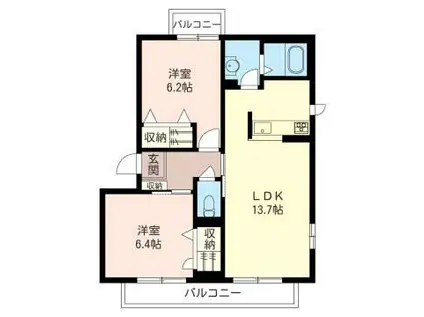 ヴィライーストB(2LDK/3階)の間取り写真