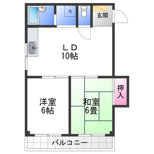 ウエストコーポ平岡(2LDK/4階)の間取り写真