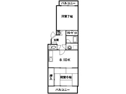 コーポ増尾(2DK/4階)の間取り写真