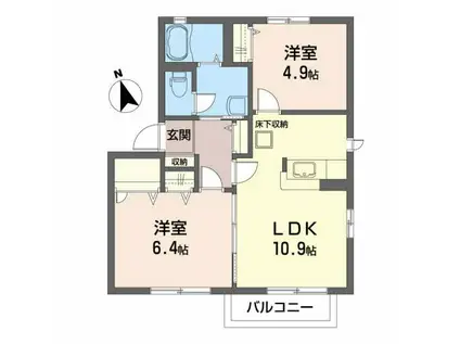 フレグランスB(2LDK/1階)の間取り写真