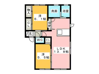 ウィスピアA(2LDK/1階)の間取り写真
