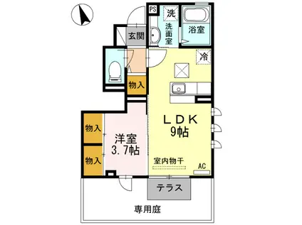 サンライズ御井II(1LDK/1階)の間取り写真