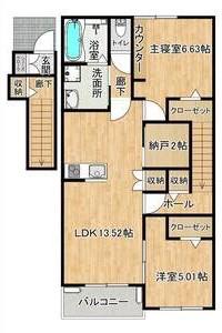 AFC RESIDENCE 海老島(2LDK/2階)の間取り写真