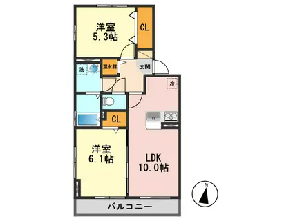 イーストエンジェル青山A棟(2LDK/2階)の間取り写真