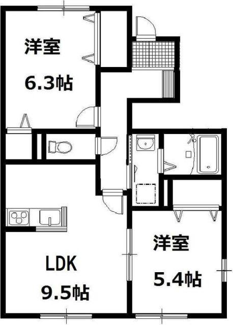 アムール(2DK/1階)の間取り写真