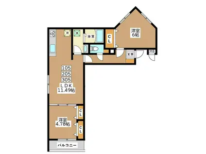 ミリアビタ長洲(2LDK/3階)の間取り写真