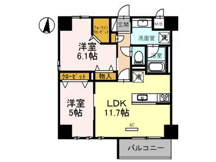 OUESTRIVIERE(2LDK/5階)の間取り写真