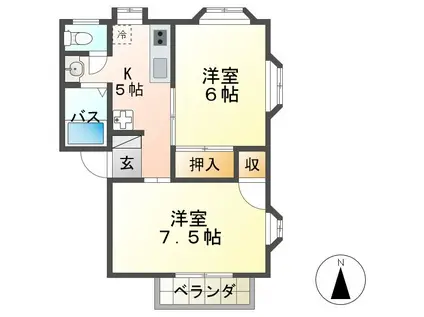 シーバスハイツ A(2K/1階)の間取り写真