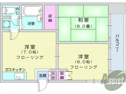 シティコートヨロズ(2DK/2階)の間取り写真