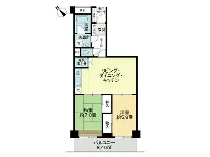 ニュー長町サンハイツ(2LDK/6階)の間取り写真