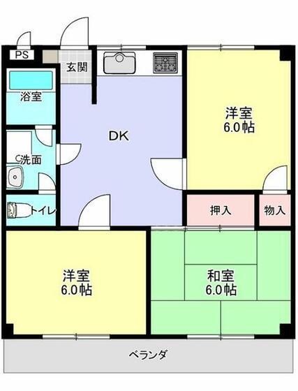 武蔵屋グランパレスA(3DK/4階)の間取り写真