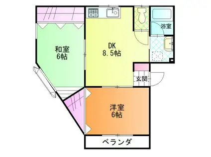 ウィング八幡(2DK/2階)の間取り写真