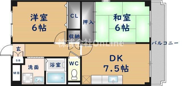 フェリス旭ヶ丘(2DK/2階)の間取り写真