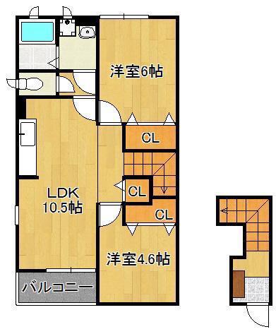 クレストールアサノA棟(2LDK/2階)の間取り写真