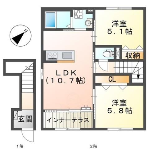 ウィン ワールド(2LDK/2階)の間取り写真