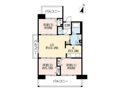 URグリーンヒルズ仁川 1号棟(3LDK/2階)の間取り写真