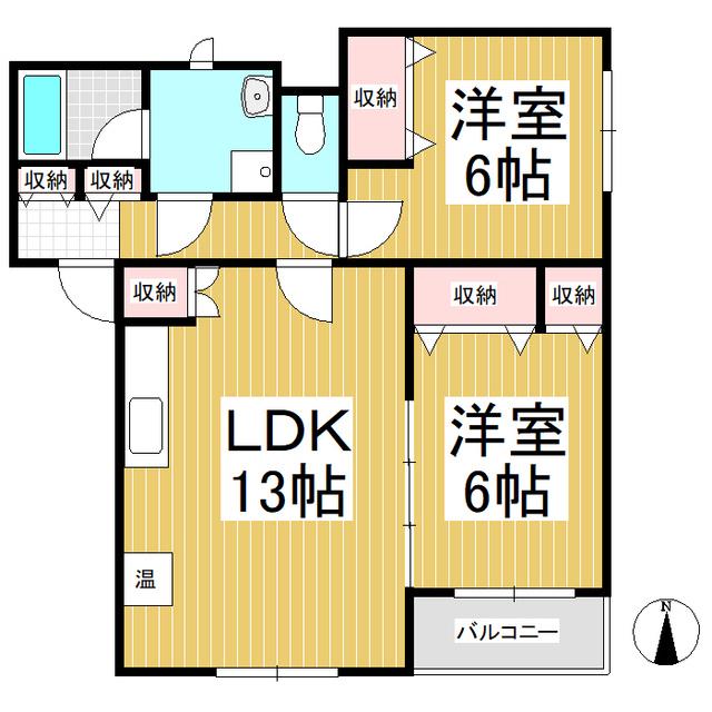サンモール北大手(2LDK/2階)の間取り写真