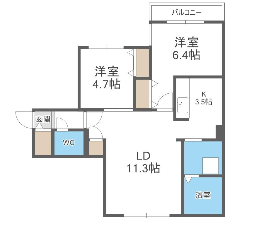 GEレジデンス琴似(2LDK/4階)の間取り写真