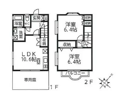 シャルムユタカ(2LDK/1階)の間取り写真