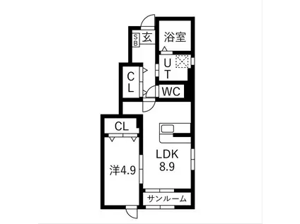 ヴィルヌーヴIII(1LDK/1階)の間取り写真
