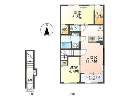 ラ・クラリエール(2LDK/2階)の間取り写真