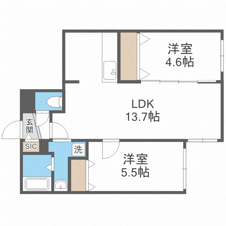 ブランシャールKT&Y麻生(2LDK/2階)の間取り写真