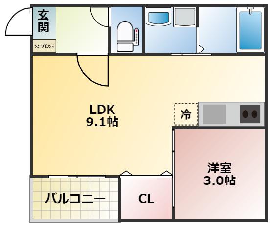 REGALESTフロンティアIII(1LDK/2階)の間取り写真
