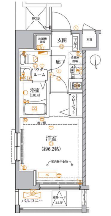 アルテシモフォルテ(1K/6階)の間取り写真